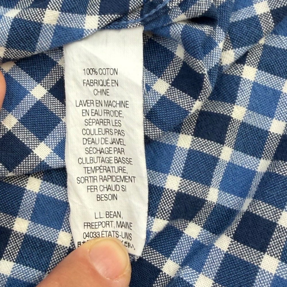 LL Bean Mens Slightly Fitted Gingham Check Cotton Button Down Shirt Blue L - Picture 6 of 9